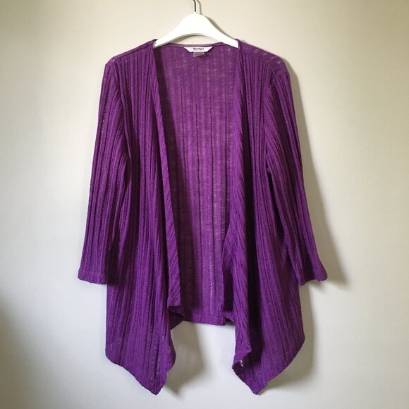 TanJay Sweaters - Purple Ribbed Mesh Knit Open Waterfall Cardigan